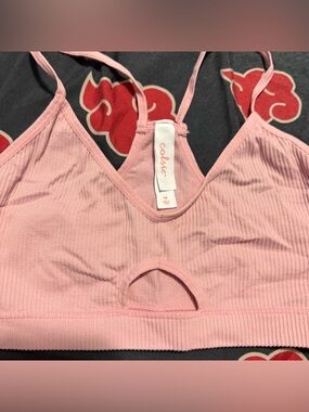 Colsie Dusty peach Pink Ribbed key hole Cutout Bralette